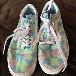 Vans Floral Platform Sneakers - Blue and Pink